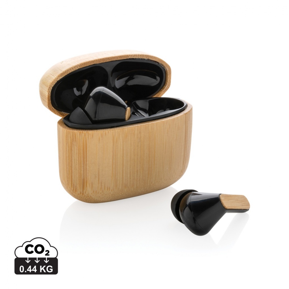 Logotrade promotional merchandise picture of: Bamboo TWS earbuds with RCS recycled plastic