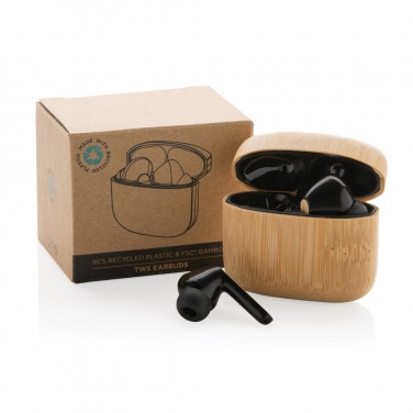 Logo trade advertising products image of: Bamboo TWS earbuds with RCS recycled plastic