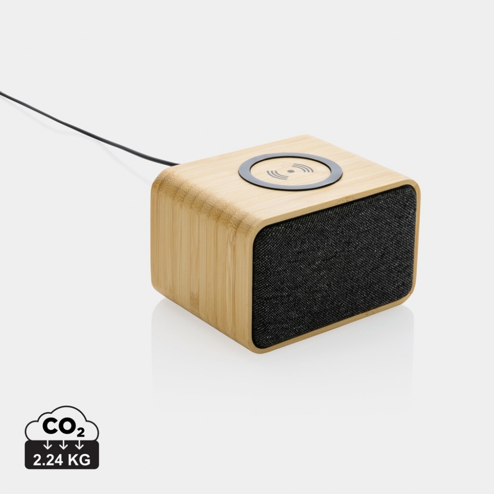 Logo trade business gifts image of: RCS Rplastic 3W speaker with bamboo 5W wireless