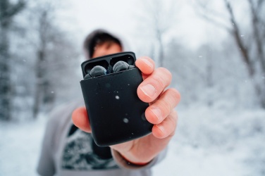 Logotrade advertising product image of: Skywave RCS recycled plastic solar earbuds