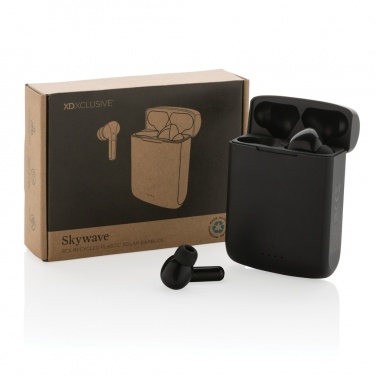 Logo trade promotional items image of: Skywave RCS recycled plastic solar earbuds