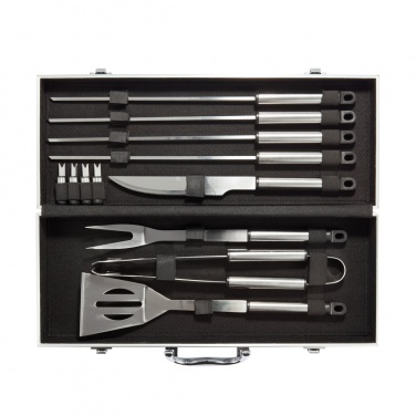 Logo trade promotional gifts picture of: 12 pcs barbecue set in aluminium box
