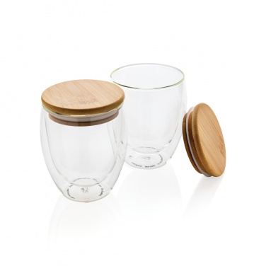 Logotrade promotional products photo of: Double wall borosilicate glass with bamboo lid 250ml 2pc set