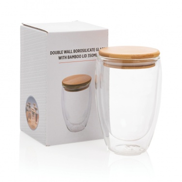 Logo trade promotional items picture of: Double wall borosilicate glass with bamboo lid 350ml