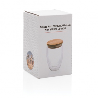 Logo trade promotional products image of: Double wall borosilicate glass with bamboo lid 350ml