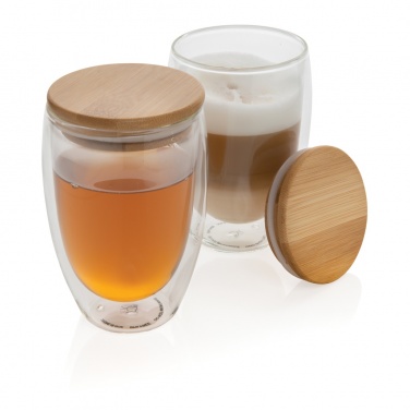 Logotrade promotional product picture of: Double wall borosilicate glass with bamboo lid 350ml 2pc set