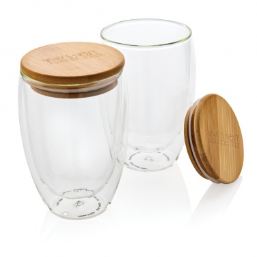 Logo trade promotional merchandise image of: Double wall borosilicate glass with bamboo lid 350ml 2pc set