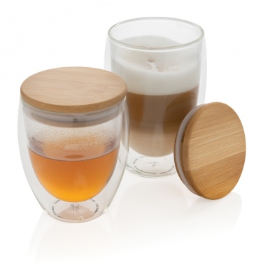 Logo trade promotional gift photo of: Double wall borosilicate glass with bamboo lid 350ml 2pc set