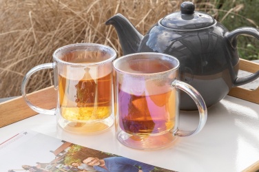 Logo trade promotional product photo of: Deluxe double wall electroplated glass mug