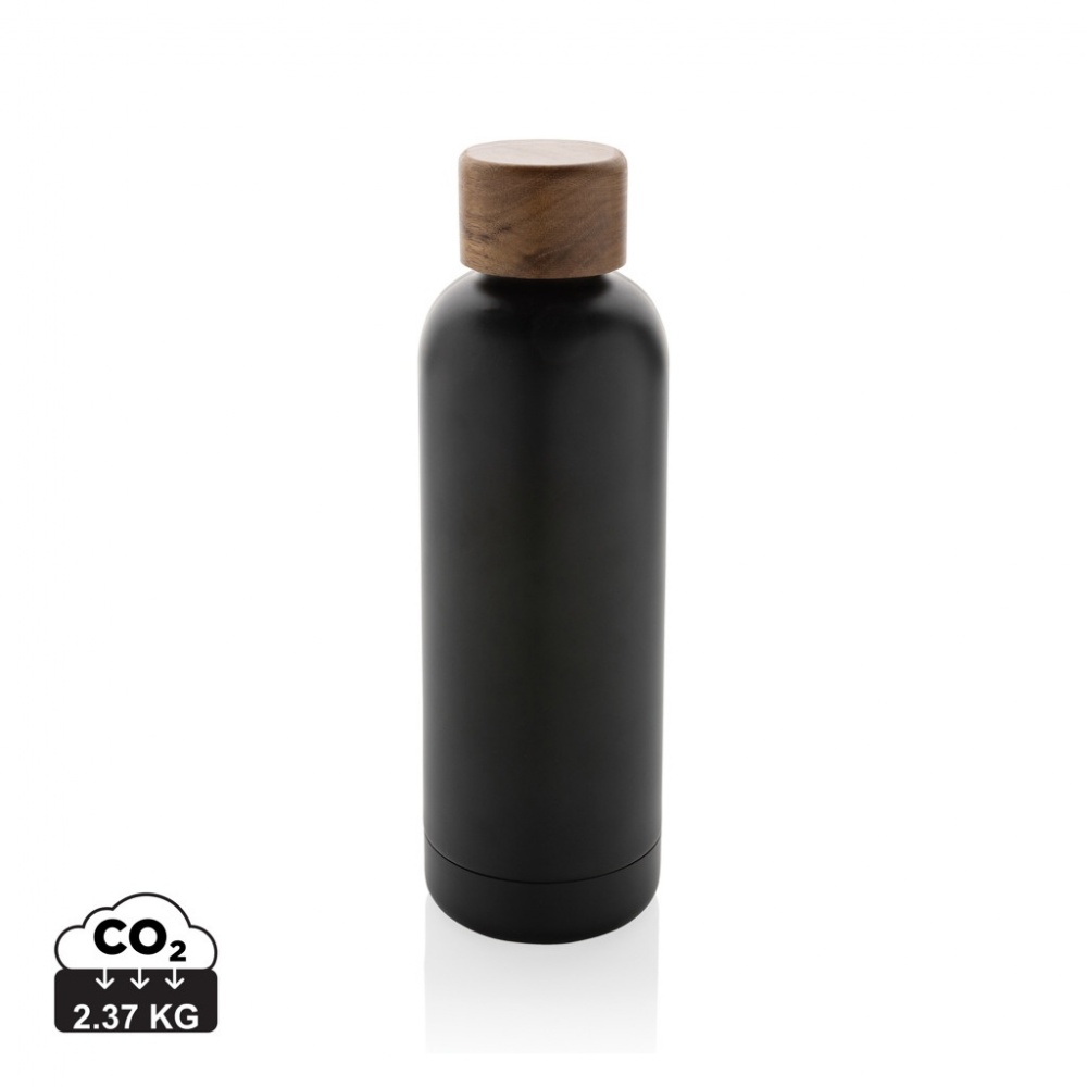 Logo trade advertising products image of: Wood RCS certified recycled stainless steel vacuum bottle