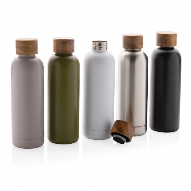 Logo trade promotional giveaways picture of: Wood RCS certified recycled stainless steel vacuum bottle