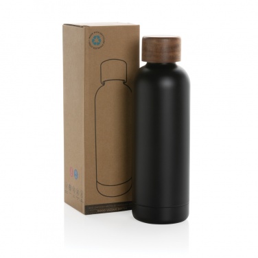 Logo trade promotional giveaways image of: Wood RCS certified recycled stainless steel vacuum bottle