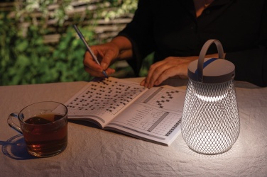 Logo trade corporate gifts image of: Aurora RCS recycled plastic USB re-chargeable table lamp