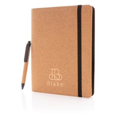Logo trade promotional merchandise image of: Deluxe cork portfolio A5 with pen
