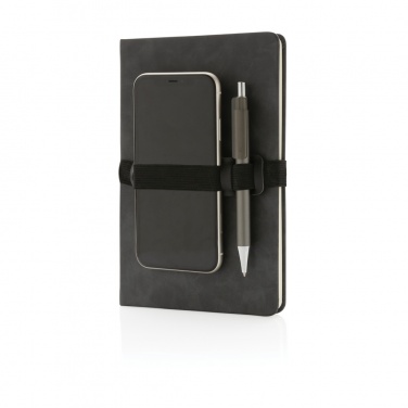 Logo trade business gift photo of: Deluxe hardcover PU notebook A5 with phone and pen holder