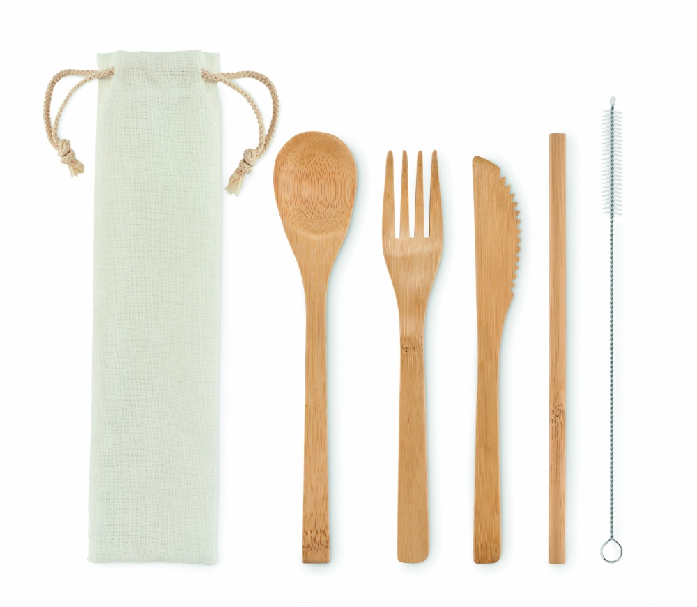 Logo trade corporate gifts picture of: Bamboo cutlery with straw