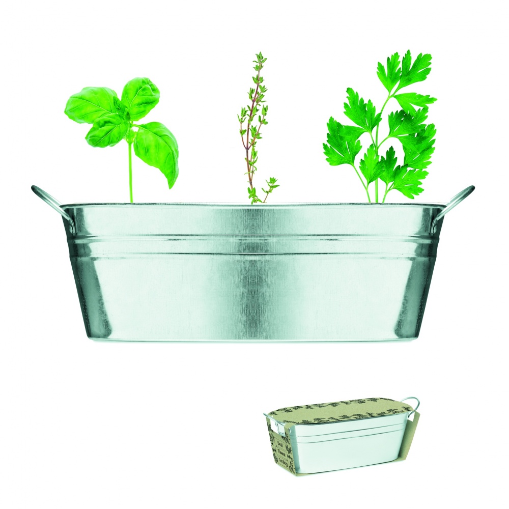 Logo trade promotional item photo of: Zinc tub with 3 herbs seeds