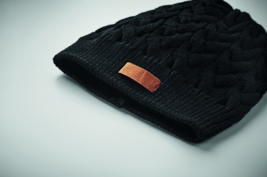 Logo trade corporate gifts image of: Cable knit beanie in RPET