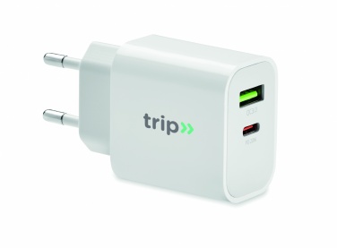 Logotrade promotional item image of: 18W 2 port USB charger EU plug