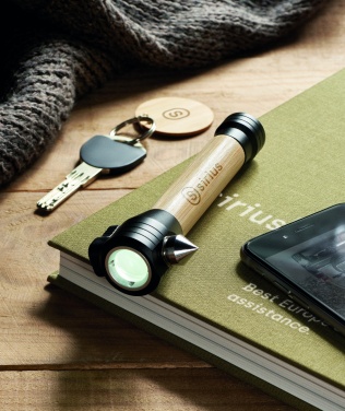 Logo trade corporate gifts picture of: 3-in-1 bamboo flashlight with an emergency hammer and seatbelt cutter