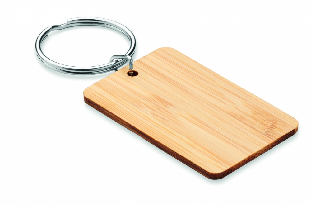 Logo trade promotional gift photo of: Rectangular bamboo key ring Riihimäki