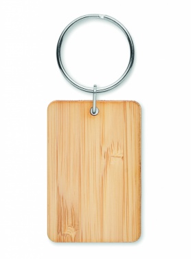 Logo trade promotional gift photo of: Rectangular bamboo key ring Riihimäki