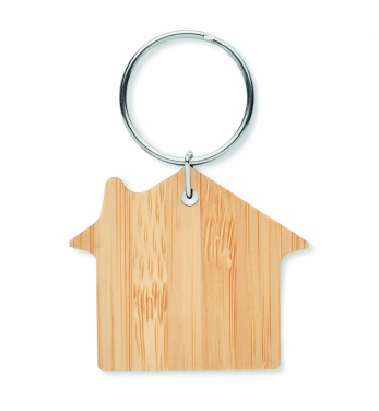 Logo trade promotional item photo of: House shaped bamboo key ring Järvenpää