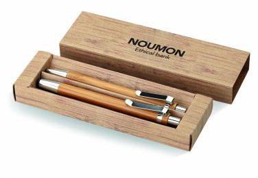 Logo trade promotional gift photo of: Bamboo pen and pencil set