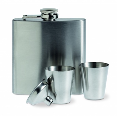 Logo trade promotional merchandise photo of: Slim hip flask w 2 cups set