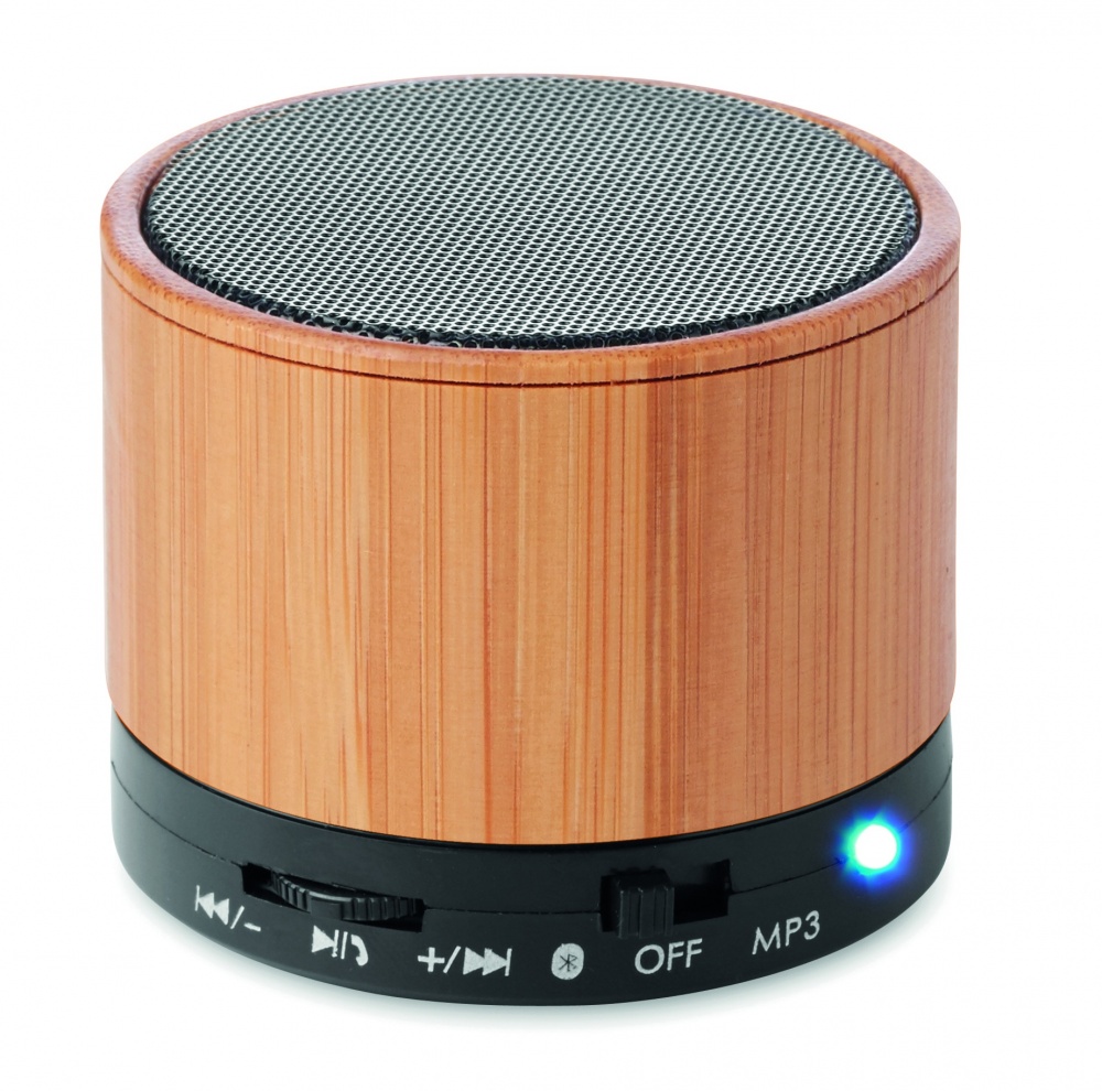Logotrade promotional giveaways photo of: Round Bamboo wireless speaker