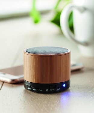 Logotrade business gift image of: Round Bamboo wireless speaker