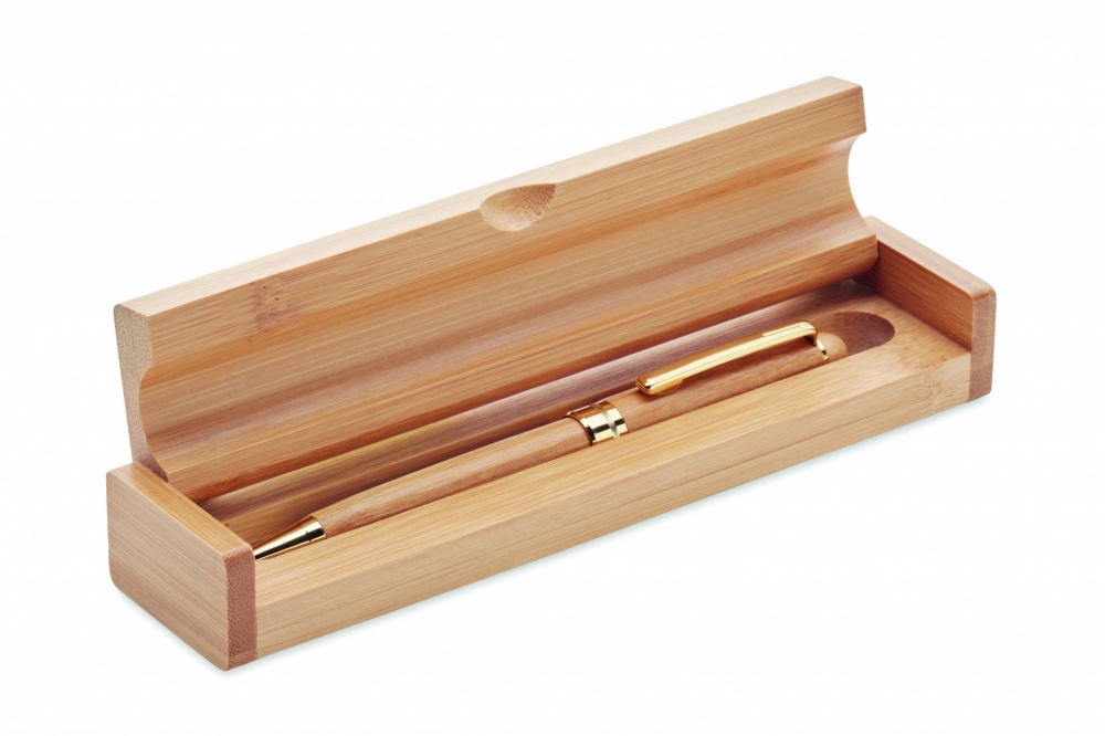 Logo trade promotional gifts picture of: Bamboo twist-action ballpoint pen in a box