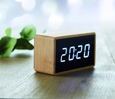 Logo trade business gifts image of: LED alarm clock bamboo casing Düsseldorf