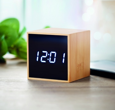Logo trade promotional product photo of: LED alarm clock bamboo casing Dortmund