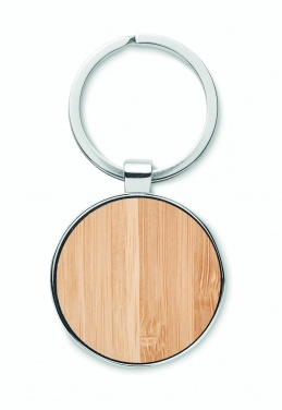 Logo trade promotional merchandise image of: Round key ring metal bamboo Dobele