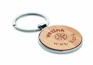 Logo trade promotional merchandise image of: Round key ring metal bamboo Dobele