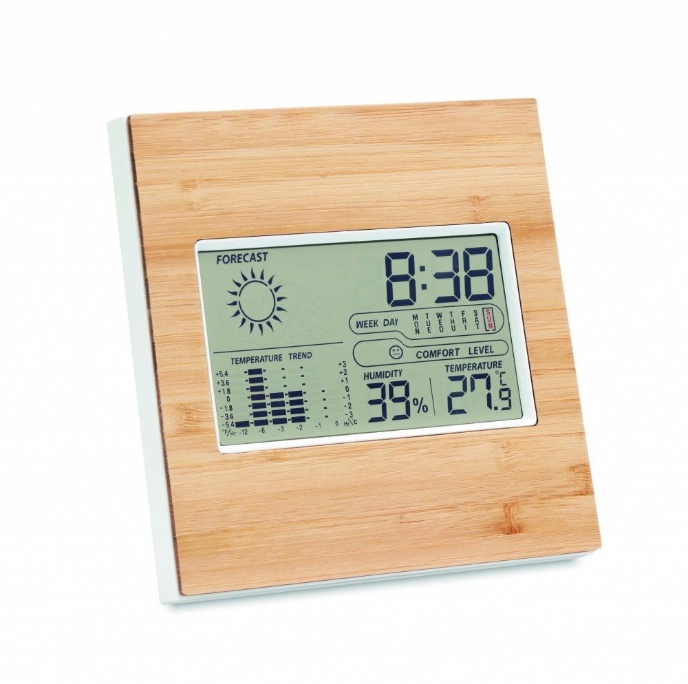 Logo trade advertising products image of: Weather station bamboo front TURKU