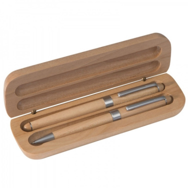Logo trade corporate gifts image of: Wooden writing set ballpen and roller INDIANAPOLIS