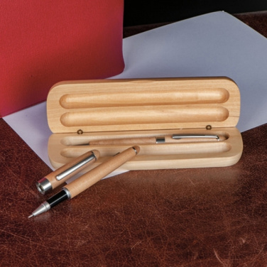 Logo trade promotional gifts image of: Wooden writing set ballpen and roller INDIANAPOLIS