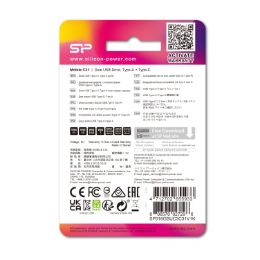 Logo trade business gift photo of: Pendrive USB/type - C Silicon Power Mobile C31 3.0 OTG