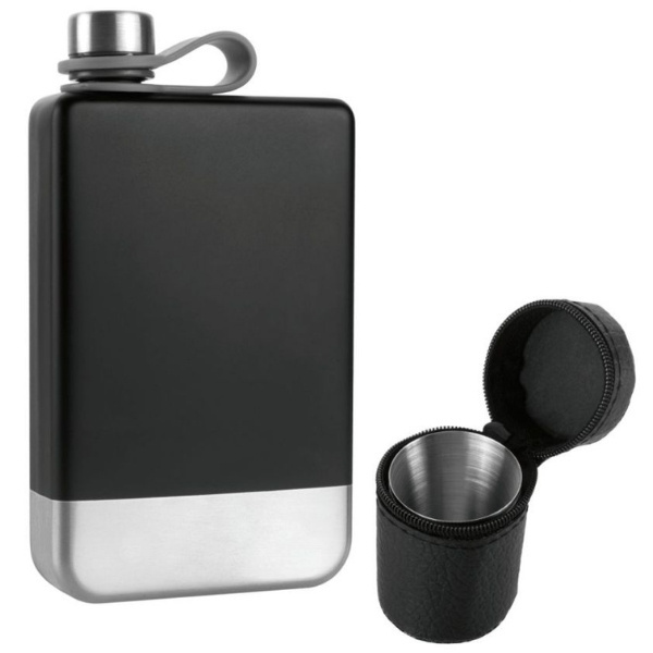 Logo trade corporate gifts image of: Hip flask set TAHAT Schwarzwolf