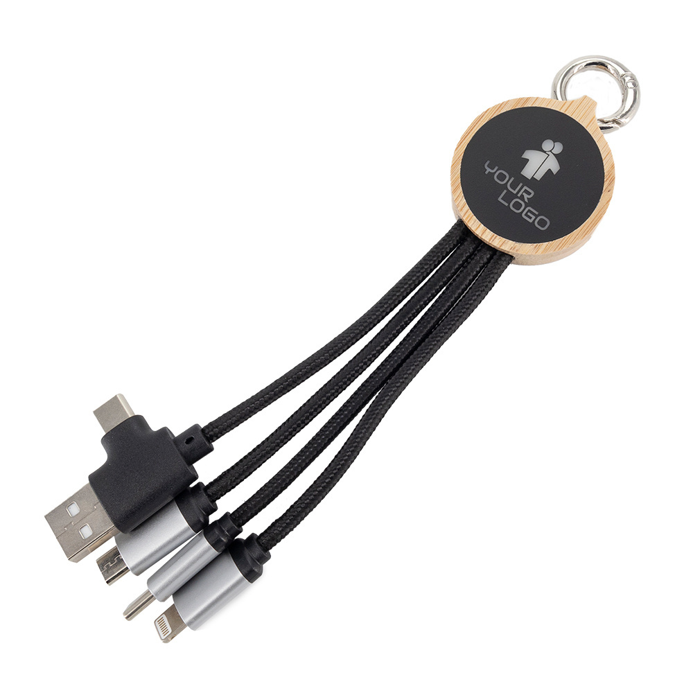 Logo trade corporate gifts image of: 4-in-1 cable with elighted logo in a wooden casing, LH-ZMU05