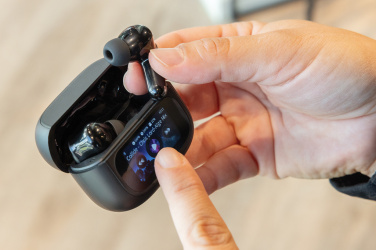 Logo trade promotional merchandise photo of: Airtune RCS recycled plastic ANC earbuds with touch screen