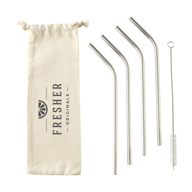 Logo trade promotional gifts picture of: ECO RVS 4 pieces ECO Straw Set stainless-steel straws