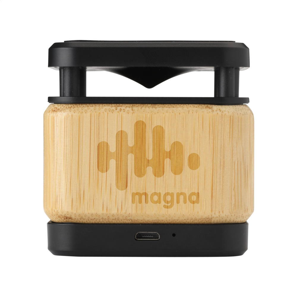 Logo trade corporate gifts image of: Bamboo Block Speaker with wireless charger