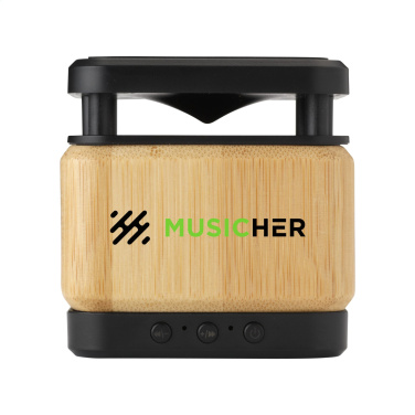 Logo trade promotional giveaways image of: Bamboo Block Speaker with wireless charger