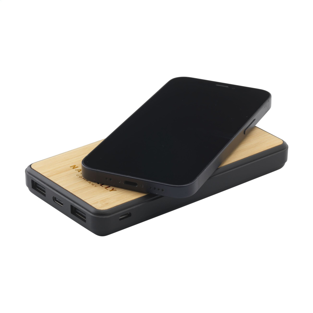 Logo trade promotional items image of: Boru Bamboo RCS Recycled ABS Powerbank Wireless Charger