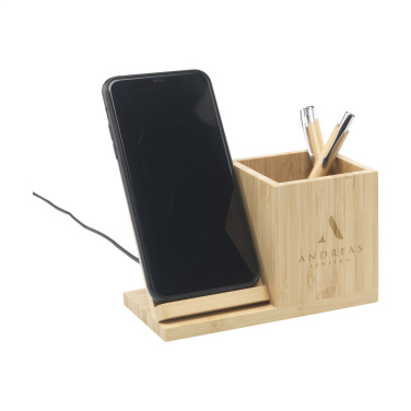 Logo trade advertising product photo of: Bamboo Boss 15W charger/pen holder