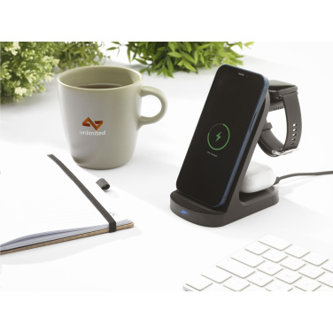 Logo trade corporate gifts picture of: Triple-Up RCS Recycled ABS Wireless Charger Stand