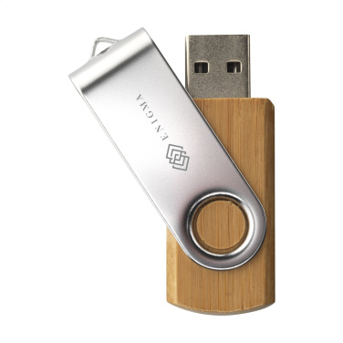 Logo trade corporate gifts image of: USB Twist Bamboo from stock 8 GB